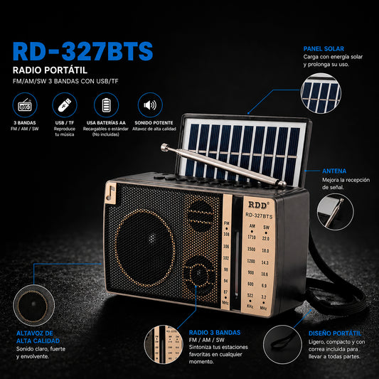 Radio Portátil Solar con Bluetooth y USB RDD RD-327BTS