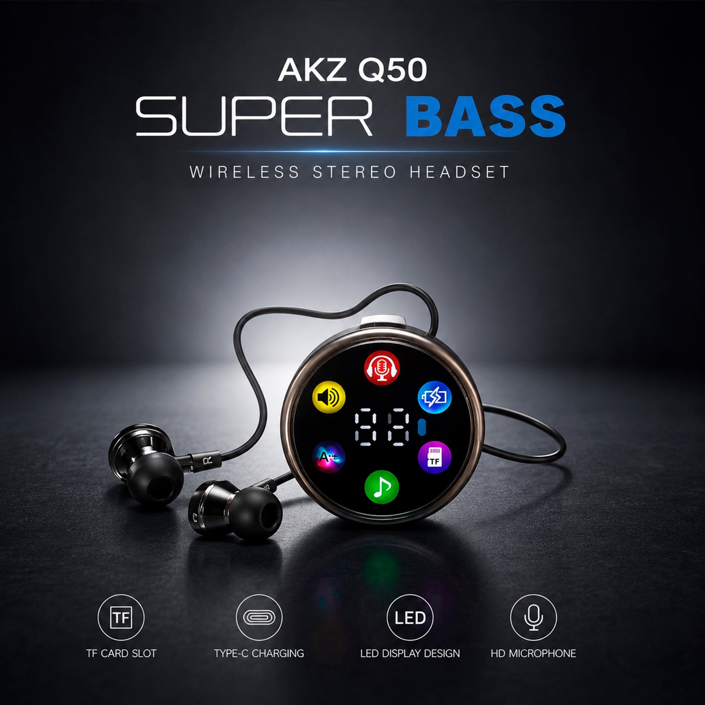 Audífonos Inalámbricos AKZ Q50  Con Pantalla LED Bluetooth
