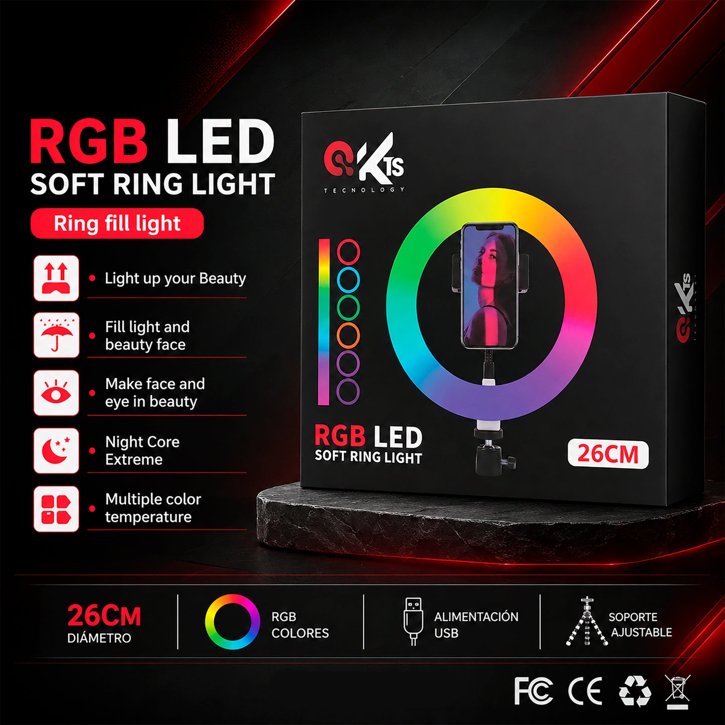 Aro de Luz LED RGB KTS – 26 cm (10")