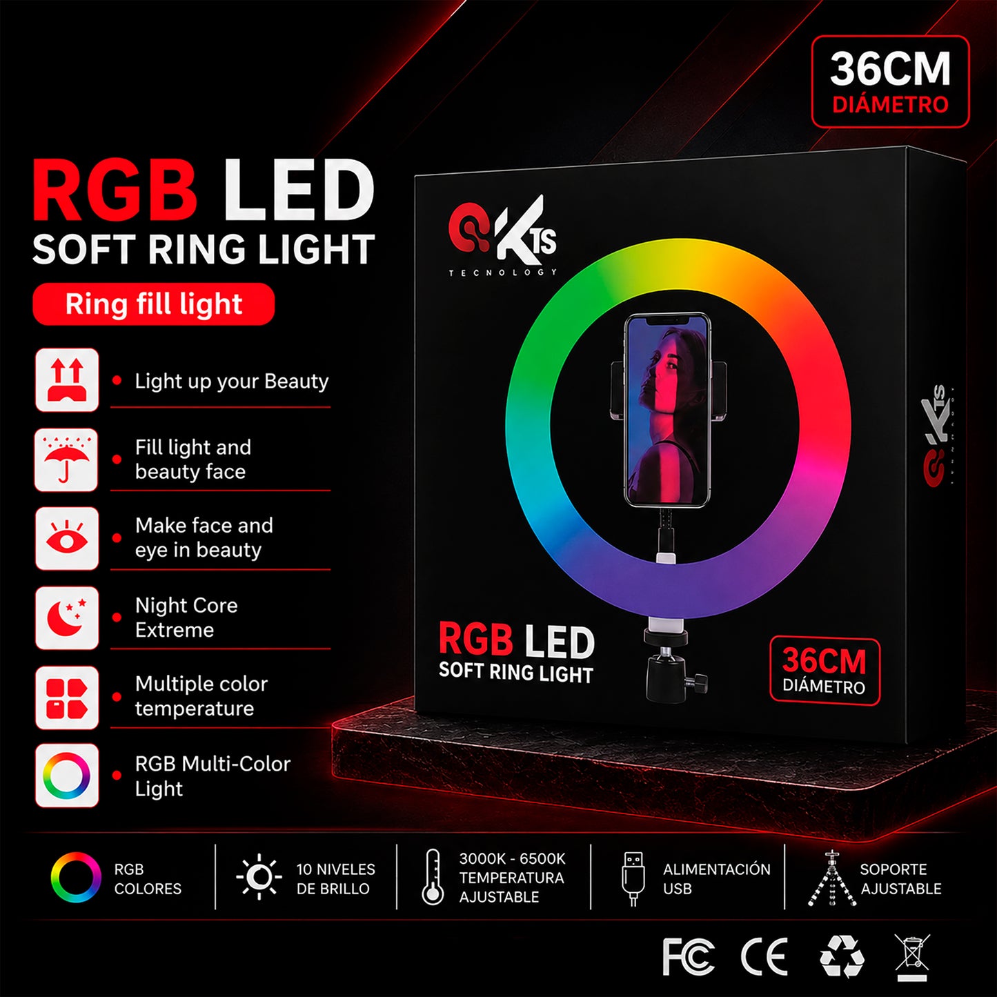 Aro de Luz LED RGB KTS – 36 cm (14")
