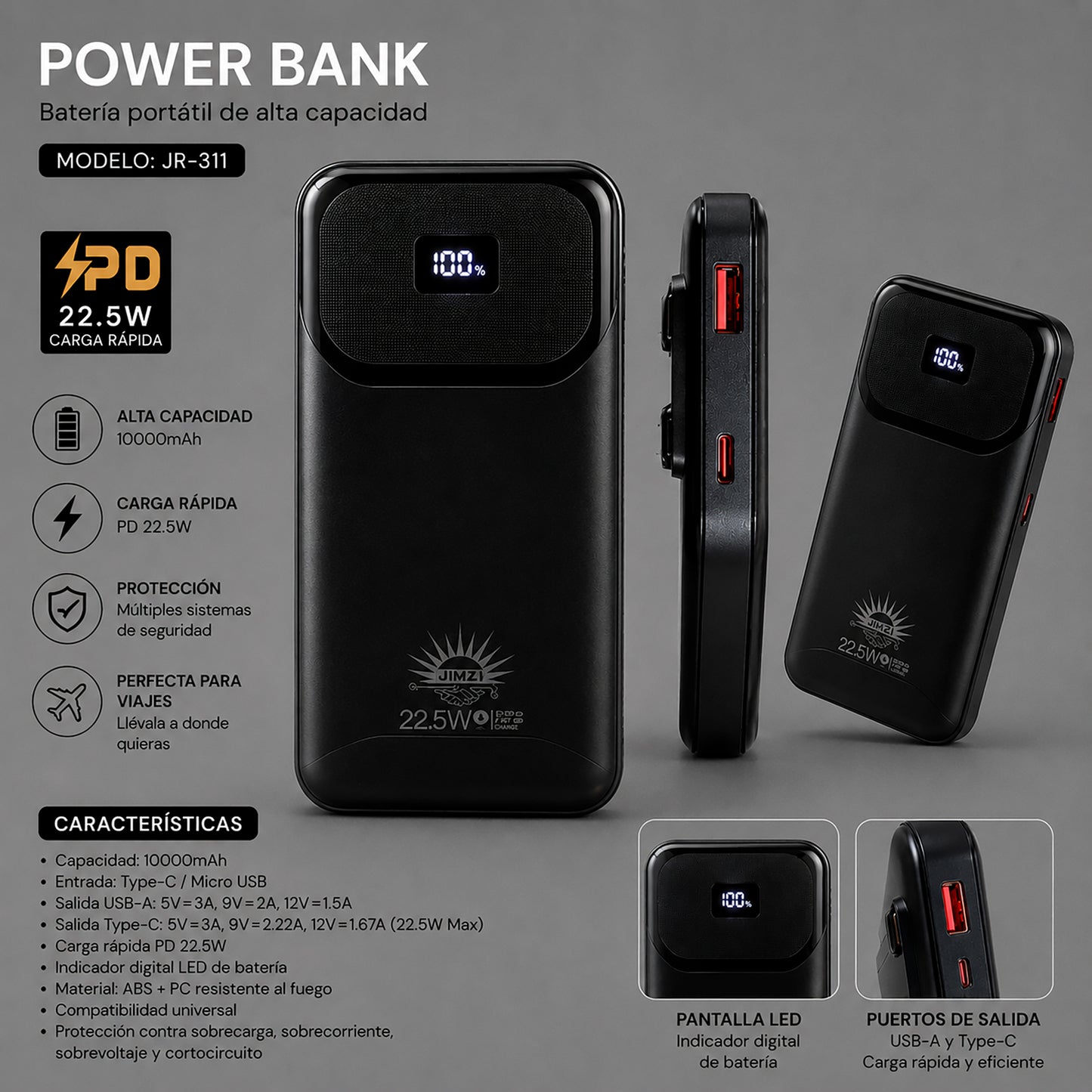 Batería Portátil Power Bank Jimzi JR-311