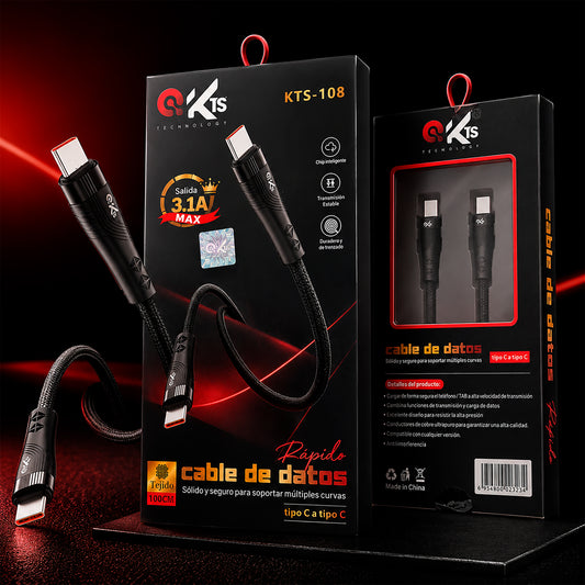 Cable de Carga Rápida Tipo-C a Tipo-C KTS-108 (60W)