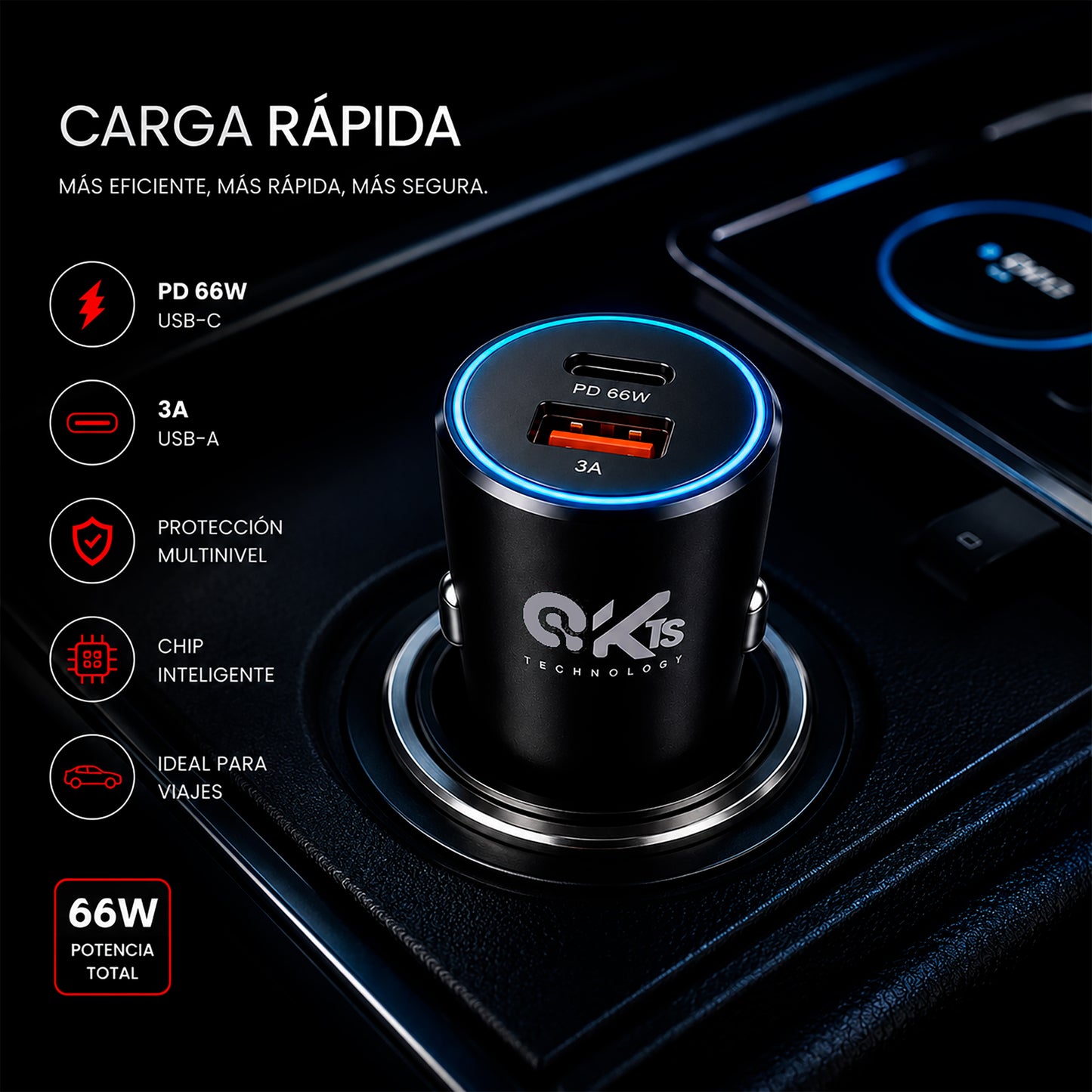 Cargador de Carro Inteligente KTS Doble Puerto USB P06