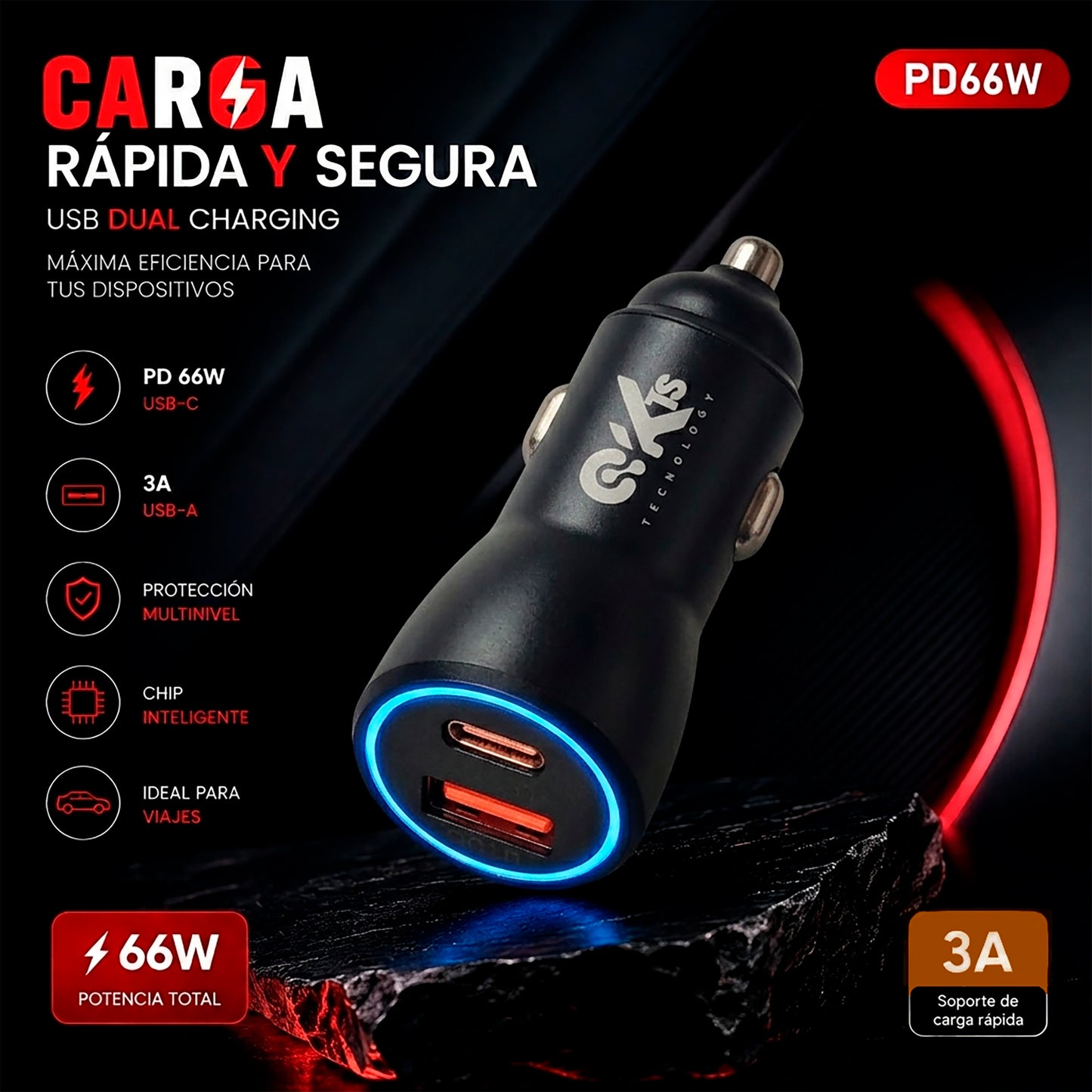 Cargador de Carro KTS Dual USB P07