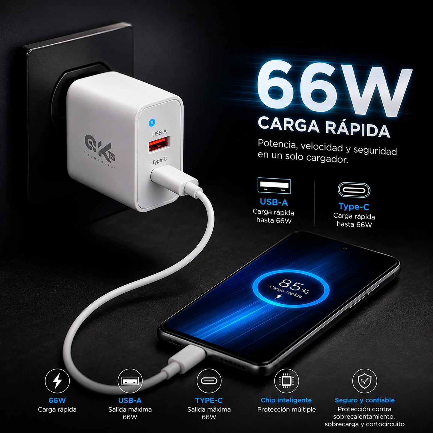 Cargador de Pared Ultra Rápido KTS 66W KTS-172