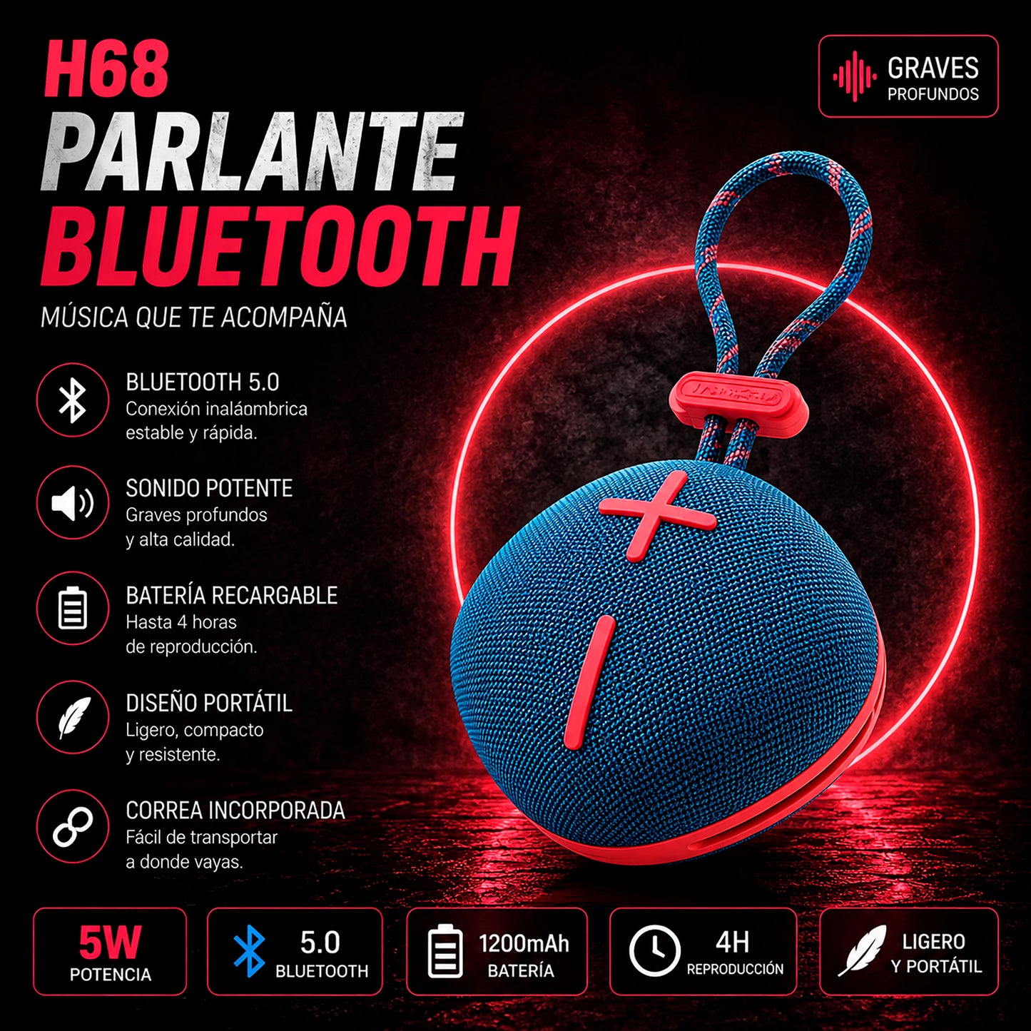 Parlante Koleer H68 Blue