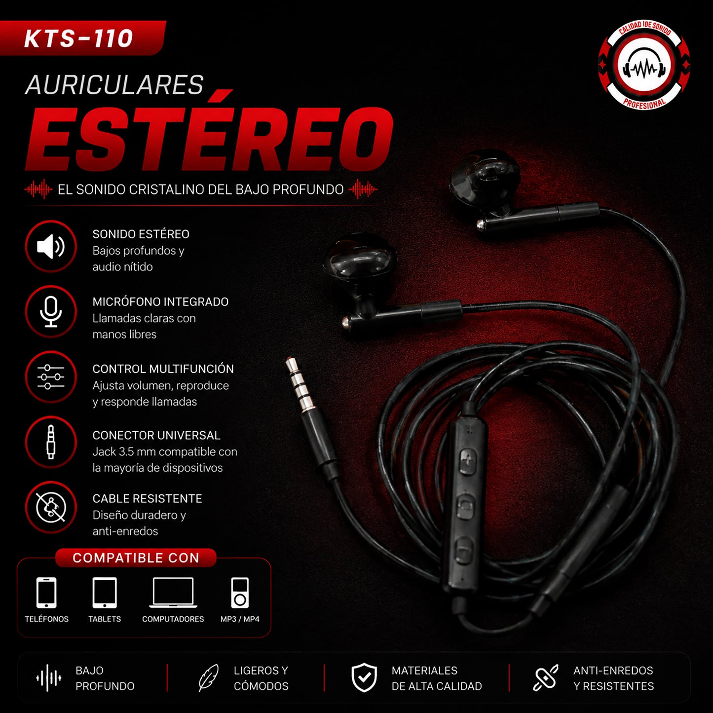 Audífonos Con Cable KTS-110