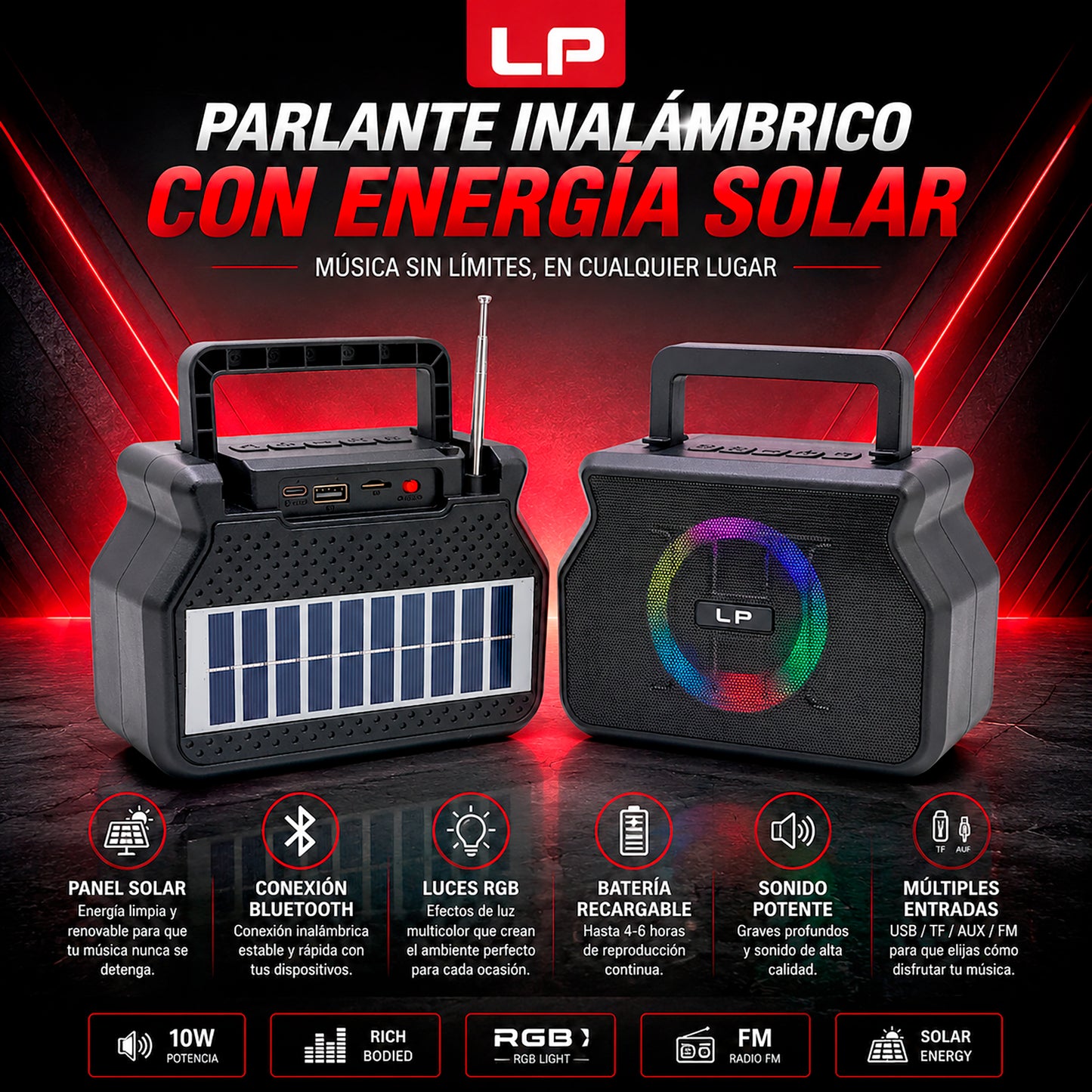 Parlante Good Bass LP-105 Con Panel Solar