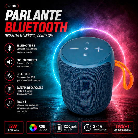 Parlante Bluetooth Portátil con Luces RGB RC18