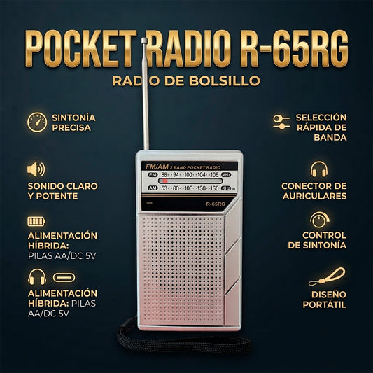Radio de Bolsillo Portátil FM/AM R-65RG con Batería Recargable