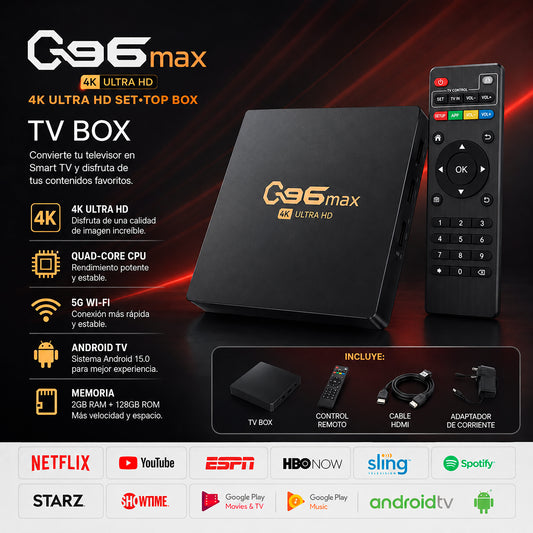 Smart TV Box G96 Max 4K Ultra HD  Android TV 8GB RAM / 128GB ROM